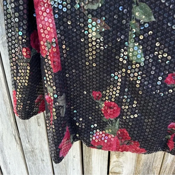 Escada Vintage Y2K Sequin Embellished Floral Blazer Jacket Black Red 38